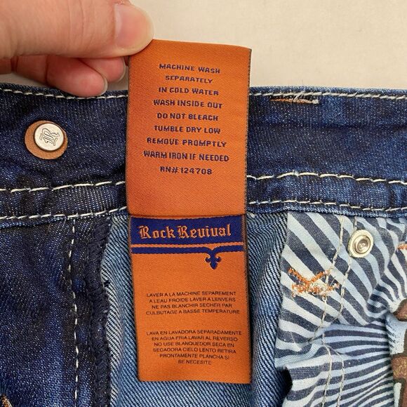 Rock Revival Straight Leg Low Rise Jeans Blue Bluebell Bling Y2K Womens 28 - Picture 9 of 13